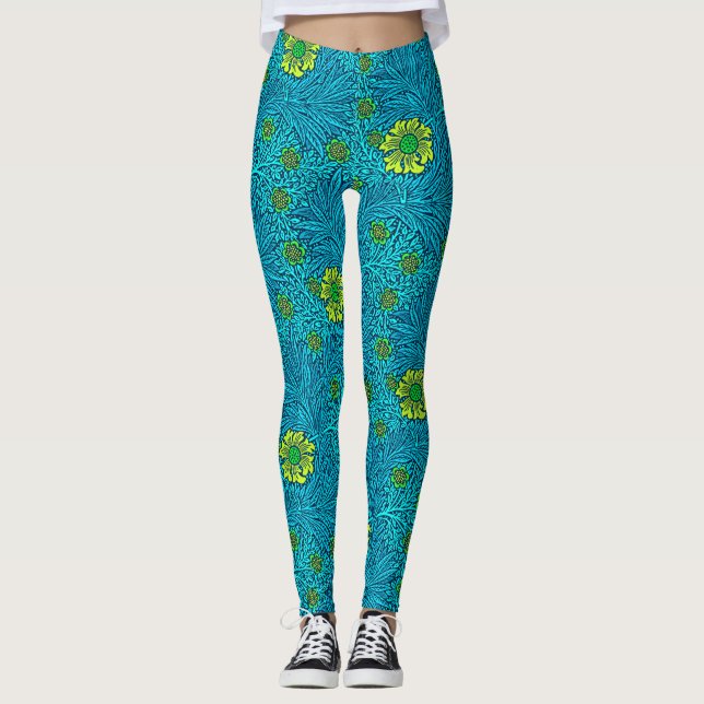 Legging William Morris Marigold, Turquesa e Cobalto Azul (Frente)