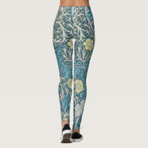 Legging William Morris, padrão art nouveau, algas, azul,f