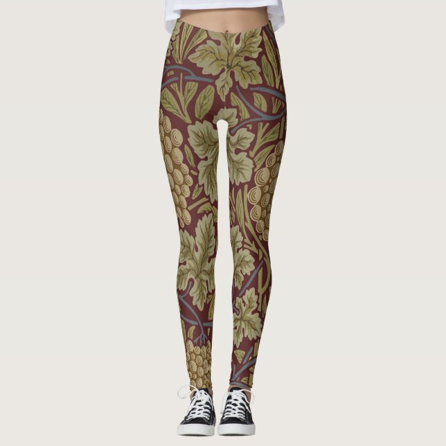 Legging William Morris Vine Grape Red Green Art (Frente)
