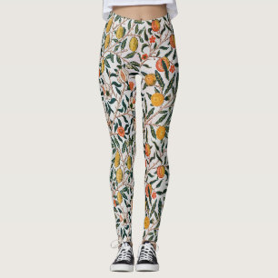 Legging William Morris Vintage Frutas Romã Branco
