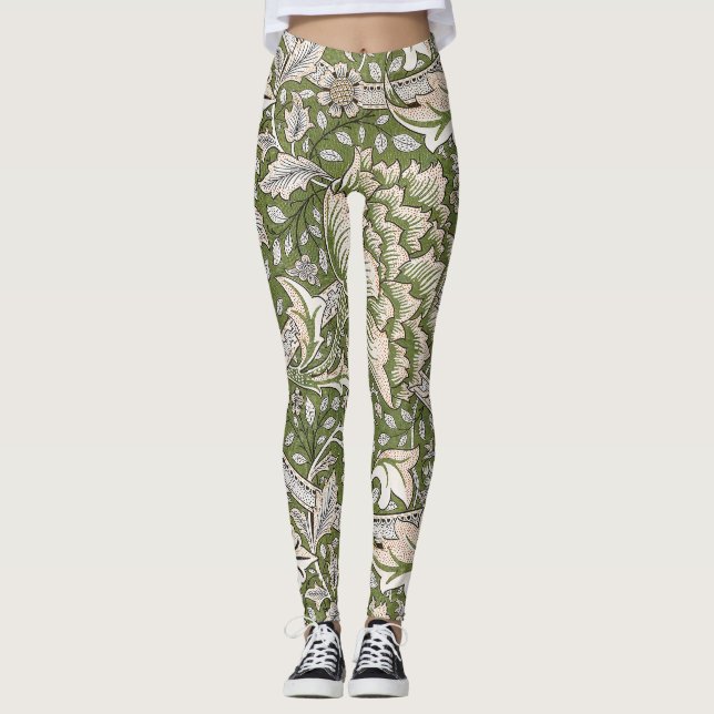 Legging : William Morris Windrush Padrão Verde: Vintage (Frente)