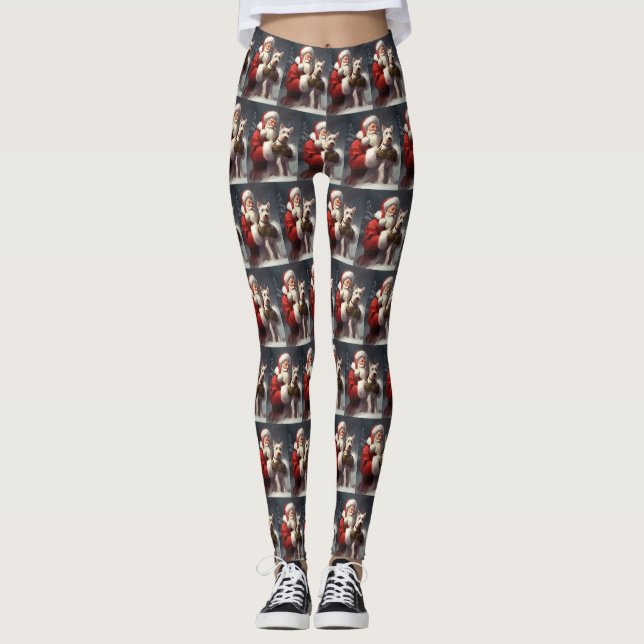 Legging Wire Fox Terrier Papai Noel Festivo Natal (Frente)