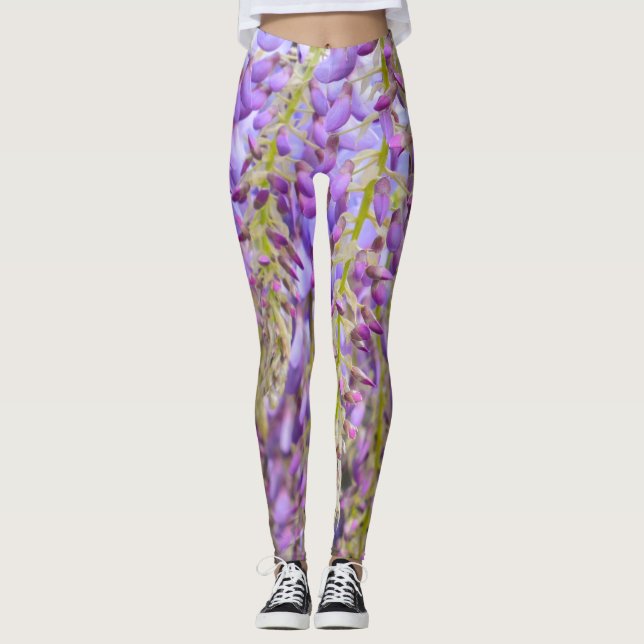 Legging Wisteria Purple Flowers Francês Floral Petals (Frente)