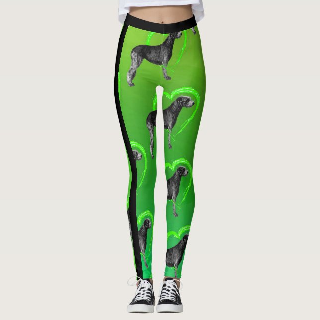 Legging Wolfhound Negro Irlandês com Coração Verde (Frente)