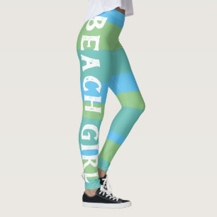 Legging Workout Azul E Verde Da Menina De Praia De Verão