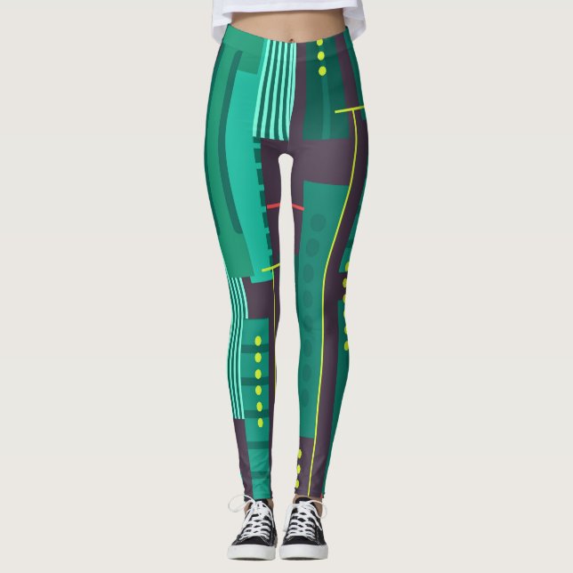 Legging Workout de Padrão Geométrico em Teal e Roxo (Frente)