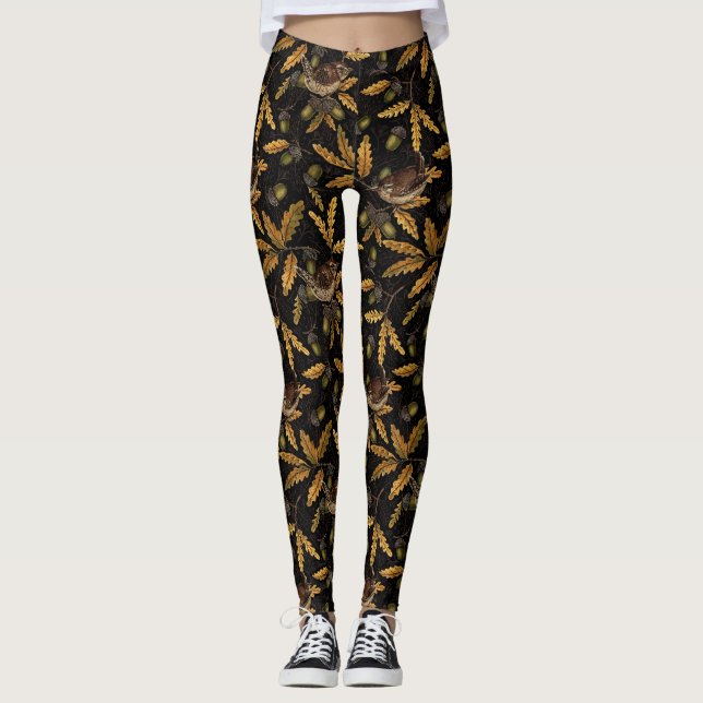 Legging Wrens e bolotas de preto (Frente)