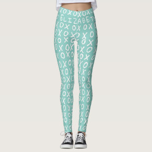 Legging X e O são personalizados em teal riptide