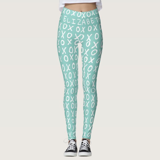 Legging X e O são personalizados em teal riptide (Frente)