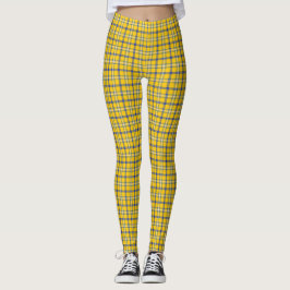 Legging Xadrez Amarelo Azul Padrão Clássico Retro