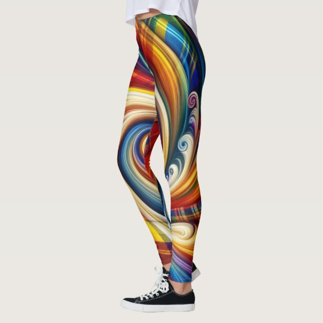 Legging Xadrez Arco-íris Moderno Abstrato Giratório  (Esquerda)