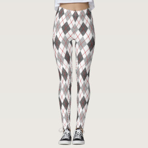 Legging Xadrez Argyle Vermelho Cinza Prata