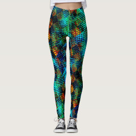 Legging Xadrez azul, arranhão verde, vermelho, mancha suja