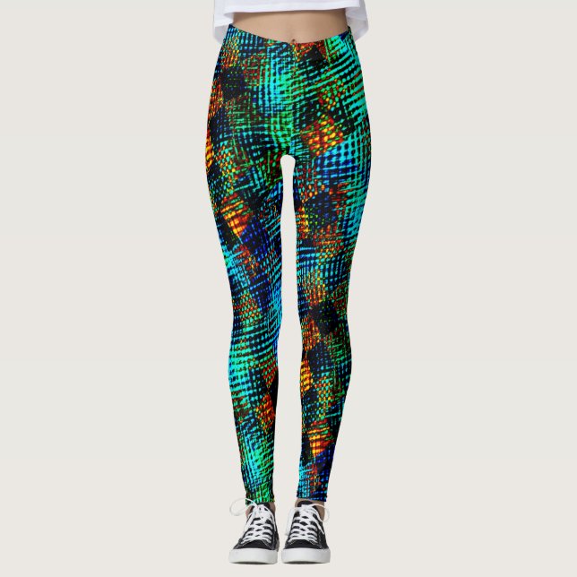 Legging Xadrez azul, arranhão verde, vermelho, mancha suja (Frente)