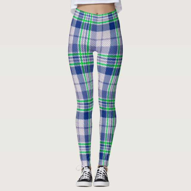 Legging Xadrez Azul Com Pernas Verdes (Frente)