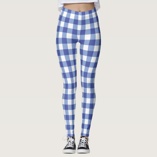 Legging Xadrez Azul e Branco Ginga Quadros Plaid (Frente)