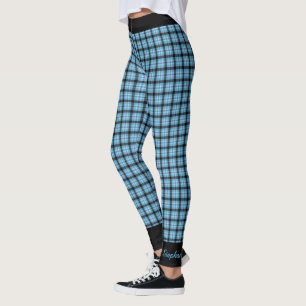 Legging Xadrez azul e preto personalizado com trilha preta