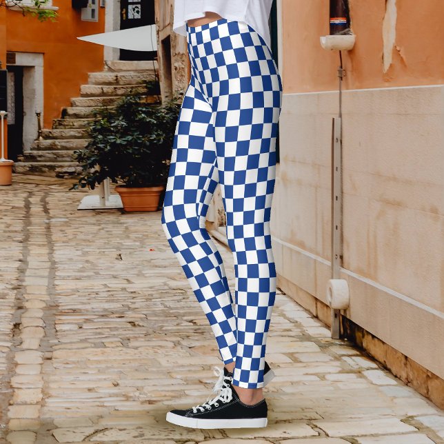 Legging Xadrez Azul Marinho Branco (Checkerboard Navy Blue White Leggings)