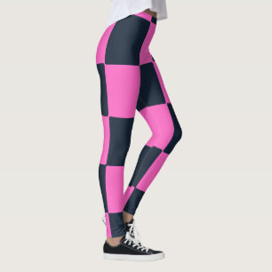 Legging Xadrez Azul Pintinho Moderno Preto e Rosa