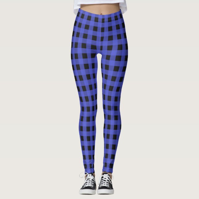 Legging Xadrez Azul Rústico de Búfalo, Listras de Lenhador (Frente)