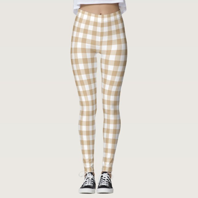 Legging Xadrez Bege Branco Gingham (Frente)