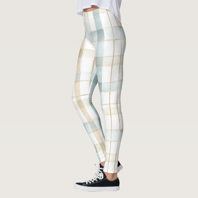 Legging Xadrez Branco Creme Azul (Esquerda)