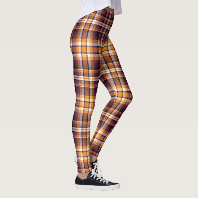 Legging Xadrez Branco, Laranja e Roxo de Halloween (Direita)