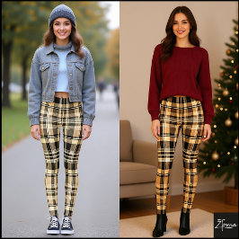 Legging Xadrez Clássico Bege Marrom Neutro e Morno