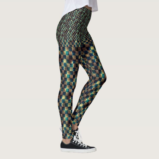 Legging Xadrez com efeito sujo e arranhado, azul amarelo (Direita)