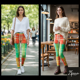 Legging Xadrez Coral e Salvia