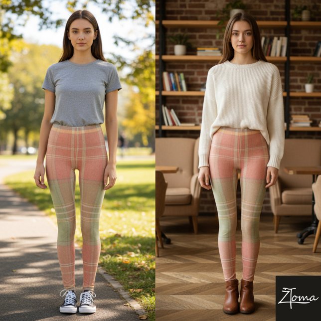 Legging Xadrez Coral e Salvia (Criador carregado)