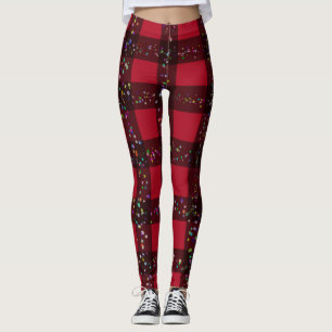 Legging Xadrez de Búfalo Negro Vermelho Natal