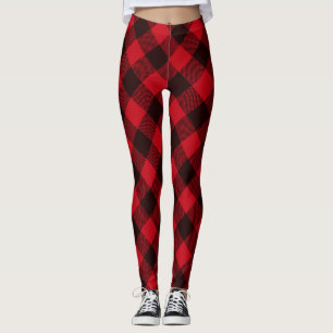 Legging Xadrez de Búfalo Vermelho e Preto de Inverno