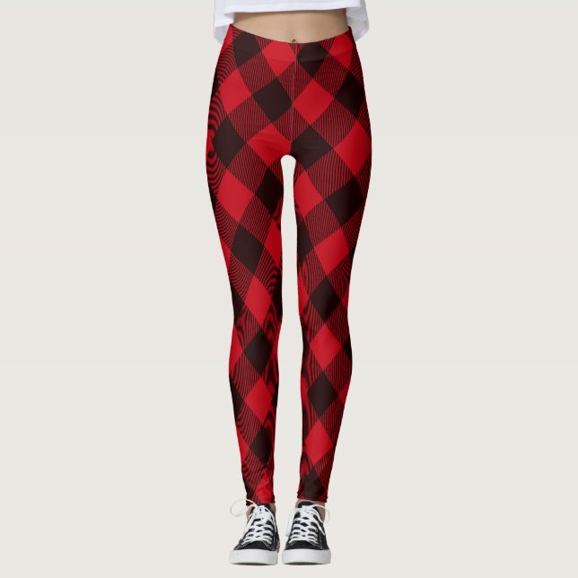 Legging Xadrez de Búfalo Vermelho e Preto de Inverno (Frente)