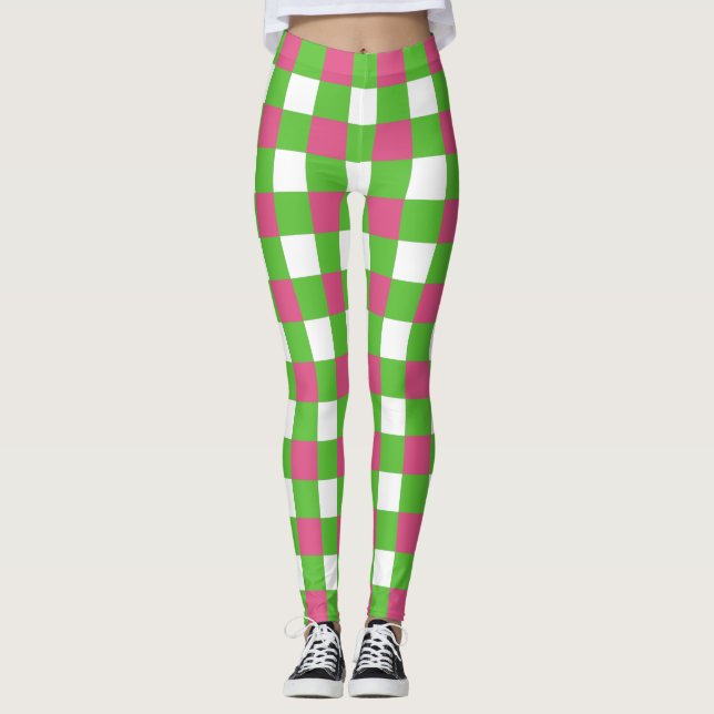 Legging Xadrez De Búfalos Verdes E Rosa (Frente)
