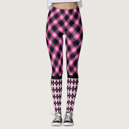 Legging Xadrez de Buffalo e Argyle em Fúsia e Preto