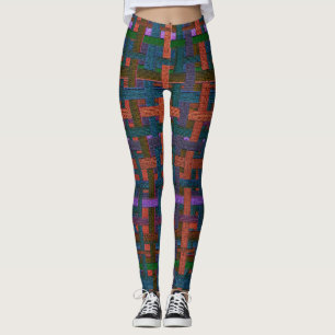 Legging "xadrez" de cor escura no pano ou aspecto canvas