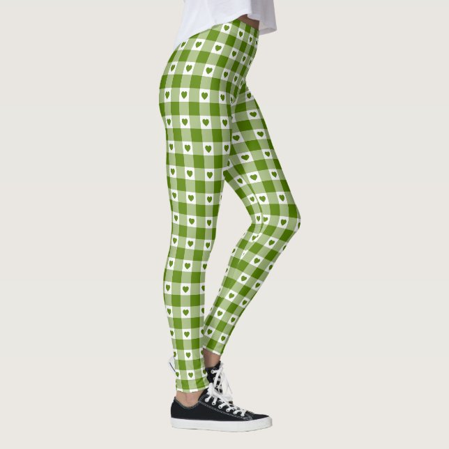 Legging Xadrez de Coração Verde Abacate Cor Retro (Direita)