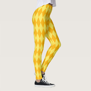 Legging Xadrez de Diamantes Arlequim Amarelo Claro e Escur