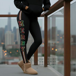 Legging Xadrez de feliz e Faixa lateral de impressão do le