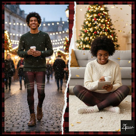 Legging Xadrez de Flanela Pesada Preto e Marrom Escuro