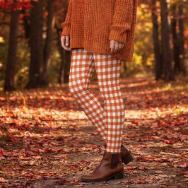 Legging Xadrez de Gingham Laranja e Branco