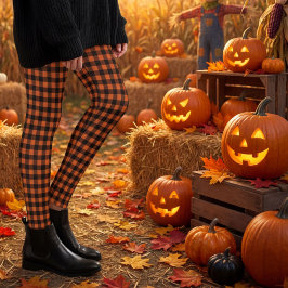 Legging Xadrez de Gingham Laranja e Preto