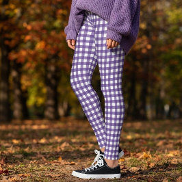 Legging Xadrez de Gingham Roxo e Branco