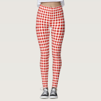 Legging Xadrez de Gingham Vermelho e Branco