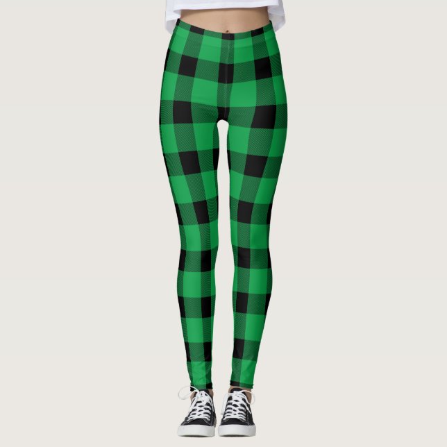 Legging Xadrez de Lumberjack do Campo Verde de Buffalo (Frente)