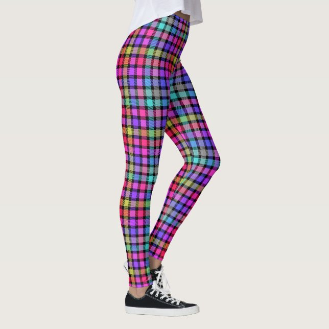 Legging Xadrez de Madras Brilhante Arco-Íris (Direita)