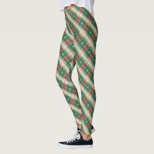 Legging Xadrez de Natal Branco, Verde