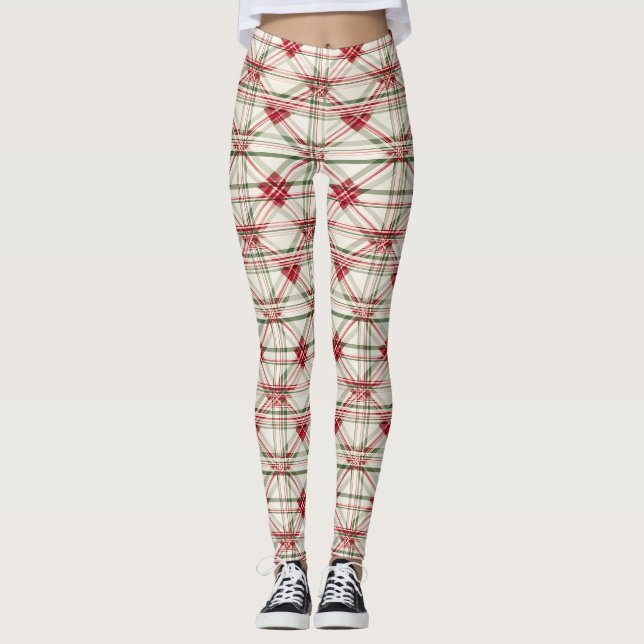 Legging Xadrez de Natal Festiva Elegante (Frente)