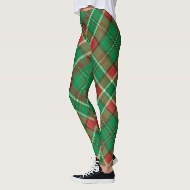Legging Xadrez de Natal, pernas verdes vermelhas (Esquerda)